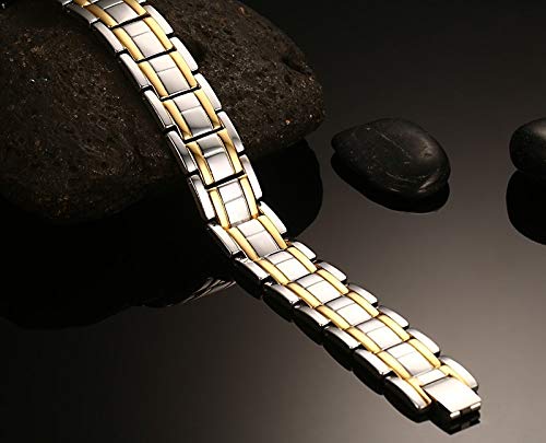 Pulseira Magnética Bioquântico Aço Cirúrgico Ouro Unissex