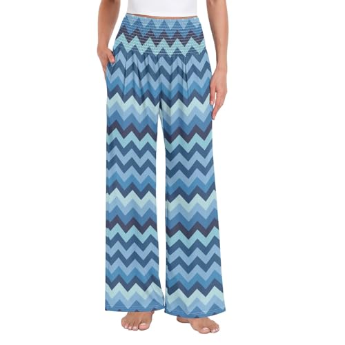 Pantalon fluide bleu jambes larges avec poches pour effacer les complexes