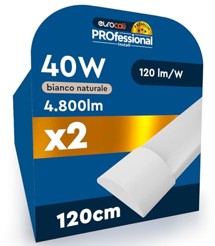 2 Plafoniere Tubo LED Lineare da Soffitto 120cm 40W Chip CREE 4800 lumen Garanzia 6 Anni - Luce Naturale 4000K - Lampada Rettangolare Prismatica da Interno Negozi Uffici Alta Luminosità 120 lm/W