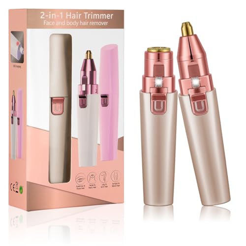 URAQT Depiladora Facial Mujer, Eléctrica Depiladora Cejas Portátil, 2 en 1 Rasuradora Mujer USB Recargable con Cabezal de Repuesto y Luz LED, Afeitadora Sin Dolor para Cara Nariz Labio (Oro rosa)
