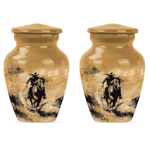 Image of Cowboy Urn - Small Urns for Human Ashes Keepsake - Cremation Urns for Human Ashes Adult Male - Cremation Urns for Burial - Urn for Ashes Adult Male - (3 inch Pack of 2)