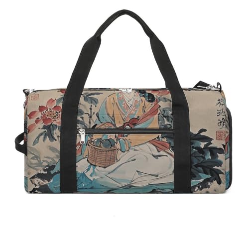 Gym Bag for Men Women Travel Duffle Bag Chinese Painting Carry On Weekender Bag with Shoe Compartment