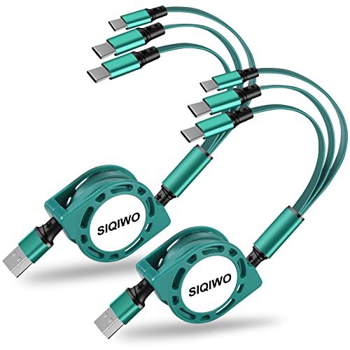 SIQIWO マルチUSB C格納式ケーブル、[1M/3A/2個パック] QC 3.0 USB Cスプリッターケーブル、3つのType Cポートを備えた3 in 1充電コード、iPhone 15 16 17シリーズ、iPad Pro、Samsung Galaxy S25 S24の高速充電