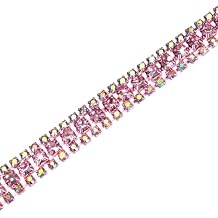 M METERXITY 1-Pack Crystal Rhinestone Close Chain Trim, 3 Rows 1 Yard Dress Embellishments, Sparkly Diamond Strips Applique Embellishment for Craft/Sewing/Wedding [Light Pink AB]