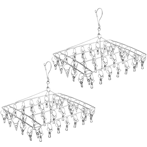 FOROREH 2 Pack Sock Drying Rack Stainless Steel, Sock Dryer Laundry Drying Hanger for Socks, Underwear, Bras,Gloves,Laundry Accessories (80 Clips)