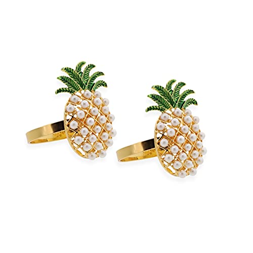 Gold Napkin Rings Pineapple With Pearls - Set Of 2 #TOP8