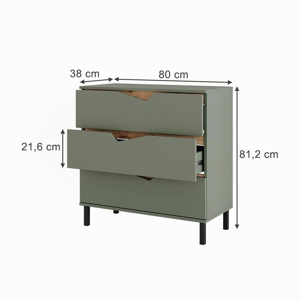 Vicco Cassettiera per camera da letto Marelle Verde/Artigianale 80x81.2 cm