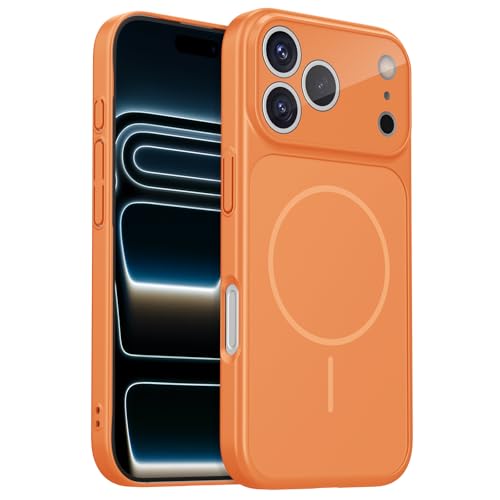 YEBMoo Funda para iPhone – MagSafe – Funda magnética antigolpes y resistente a caídas (naranja, iPhone 17 Pro Max)