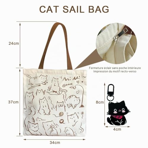 ZXTGBQ Sac Fourre Tout en Toile pour Femmes, Chat sac toile, Tote Bag Femme, sacs de courses et cabas Femme Grand pour École Travail Voyage, cadeau chat Tote Bag pour Maman Enseignants Amis SœursZXTGB – vue 4