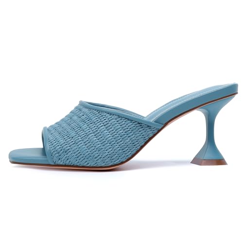 Image of vivianly Womens Square Open Heels Sandals Slip on Heeled Slides Mules for Party Daily Wear