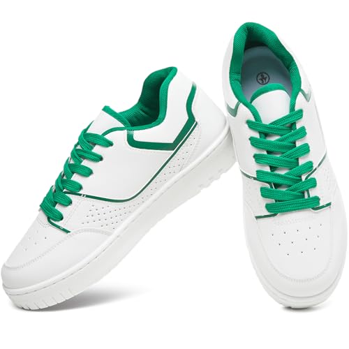 Eydram Womens Sneakers White Leather Tennis Shoes with Memory Foam Insole Low Top Platform Shoes for Women Lace Up Casual Sneakers