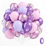 61pcs Pink and Purple Balloons, 12 Inch Purple Pink Confetti Latex Balloons, Metallic Balloon for Bridal Baby Shower Wedding Women Birthday Party Decorations