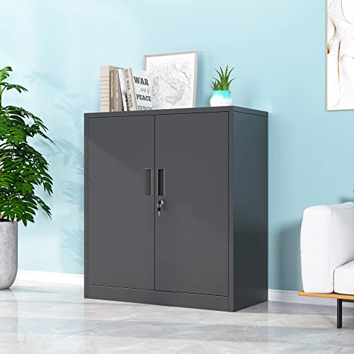 Jinkur Metal Storage Cabinet With Locking Doors And 2 Adjustable Shelves, Small Lockable Steel Storage Cabinets For Home Office Garage Kitchen Pantry (Black) #TOP1