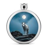 The White Wolf on The Rock Hip Flask 5 Oz Portable Classic Pocket Flask Leak Proof Stainless Steel Liquor Container Wedding Party Whiskey Flask Personalized Flasks Gifts for Him Groomsmen Dad