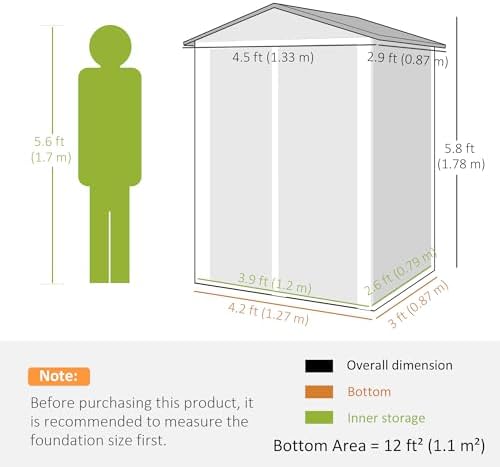 Outsunny 4.4 x 3 FT Outdoor Storage Shed, Metal Garden Shed with Lockable Wide Doors, Latch and Gloves, Waterproof for Backyard, Lawn, Patio, Dark Grey — view 6