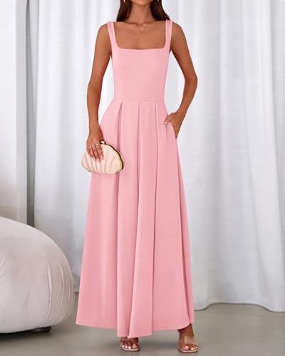 BTFBM Women Summer Square Neck Maxi Dress Spring 2026 Elegant Classy Sleeveless Formal Wedding Guest Cocktail Dresses(Pink, Small) — view 6