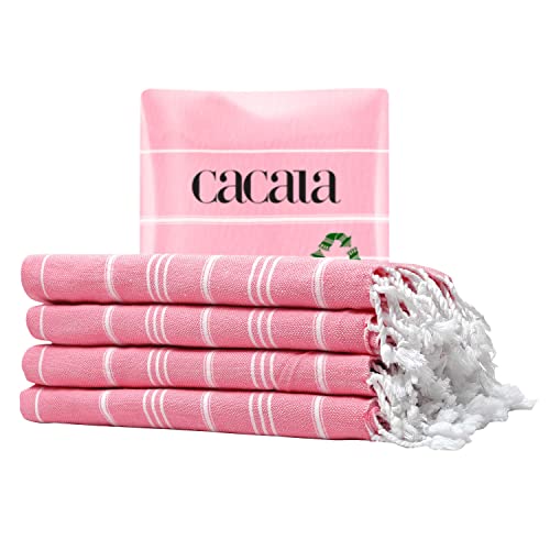 Cacala Turkish Hand Towels With Hanging Loop (23 X 36) Set Of 4-100% Cotton Kitchen Towel Quick Dry Prewashed For Soft Feel Decorative Towels For Gym, Yoga, Bath And Kitchen - Pink #TOP10