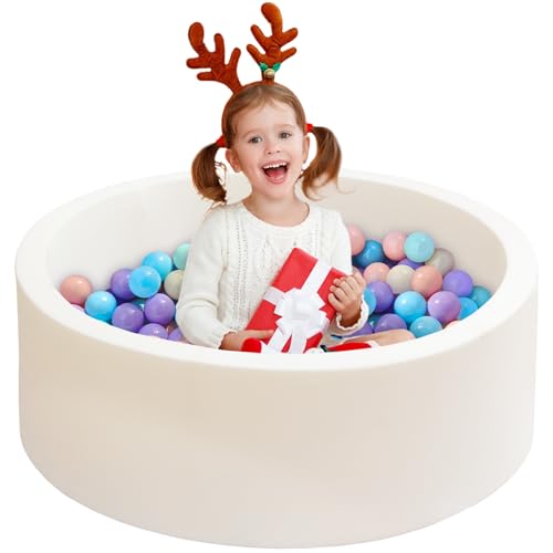 Image of Baby Ball Pit for Toddlers, 35.4"x 11.8" Foam Ball Pit for Kids, Soft Round Ball Pool for Baby, Indoor and Outdoor Playpen, Ideal Gift for Children, White, (Balls not Included)