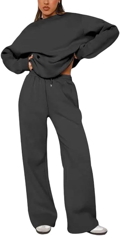 Women's High Waist Hooded Tracksuit 2 Piece Set Autumn Winter Pullover Sweatshirt And Loose Pants Home Lounge Outfit