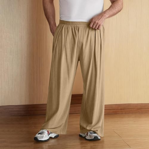 Linen Pants Men Wide Leg Lightweight Casual Summer Beach Pants Baggy Elastic Waist Yoga Vacation Trousers with Pocket4