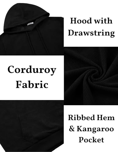 Coofandy Men'S Fashion Hooded Sweatshirt Casual Corduroy Long Sleeve Pullover Hoodies With Pocket Black Large thumb #4