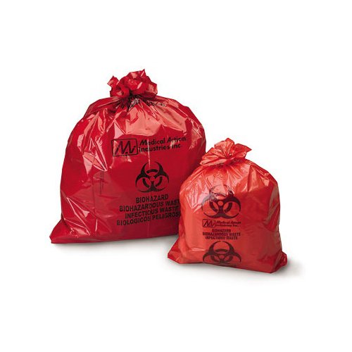 Medegen 4705 Biohazardous Waste Bag, Red/Black, 1.25 mil Gauge, 23" Width, 41" Length, Pack of
