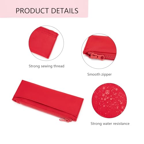 Image of Pencil Pouch for Teens School Office Supplies Pencil Case Cosmetic Bag Zipper (Red)