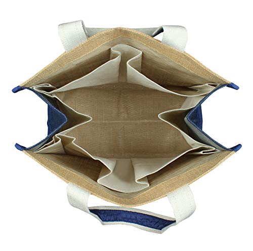 Image of DOUBLE R BAGS Big Heavy Duty Eco Reusable Jute Cloth Shopping Bag with 6 Pockets & Reinforced Handles | Grocery, Milk, Fruits & Vegetable Carry Organizer Tote | Navy, 45x17x35 cm, 1 Compartment