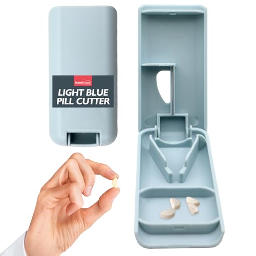 SOL Light Blue Pill Cutter for Small Pills and Large - Precise Tablet Splitter, Safe Easy-to-Use Design, Accurate Medication Cutter, 2-in-1 Pill Splitter and Storage, Ideal for Daily Health Routine