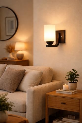 Image of Modern Glass Wall Light | Vintage Brass Finish Wall Sconce | Warm Decorative Wall Lamp for Bedroom, Living Room, Hallway & Bedside