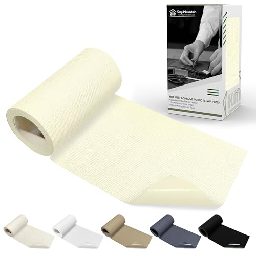 Image of KING MOUNTAIN Canvas Iron on Patch,3 inchx60 inch,Waterproof 100% Cotton Fabric Repair Patch,Used for Various Sofa,Tent,Clothes,Seats,Suitcases (Beige White)