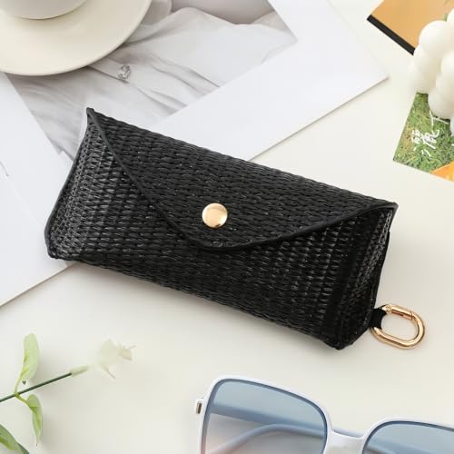 Image of kytasryl PU Straw Weave Glasses Case with Hook, Sunglasses Pouch