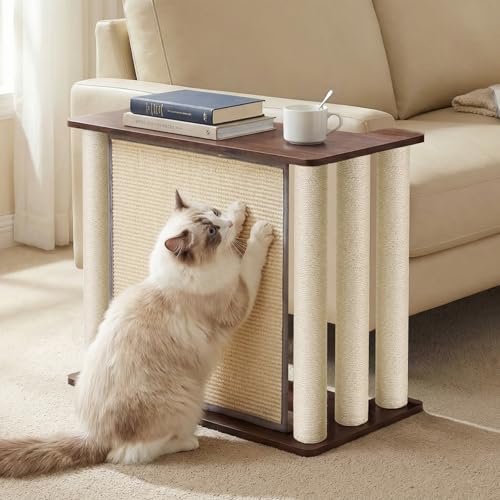 Veehoo Couch Protector from Cat Claws Couch End Table with Cat Scratch Panel and Scratching Posts Pet Corner Sofa Side Table Scratcher Black Walnut Right