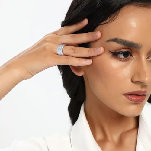 18K White Gold Plated Iced Out Engagement Promise Wedding Eternity Ring for Women Men, Sparkling Cubic Zirconia Round Rings 15mm Width Size 5-104