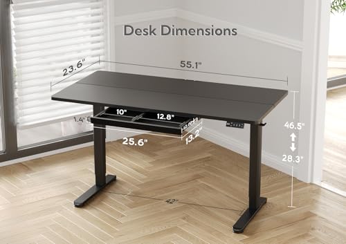 Image of Claiks Electric Standing Desk 55x24 Inch with Drawer Black