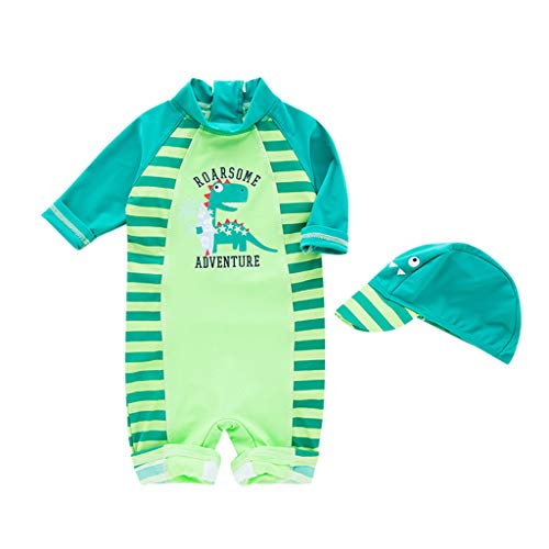 Boys One Piece Rash Guard Swimsuits Kids Water Sport Zipper Bathing Suits Swimwear with Hat Surfing Suit Sun Protection Green