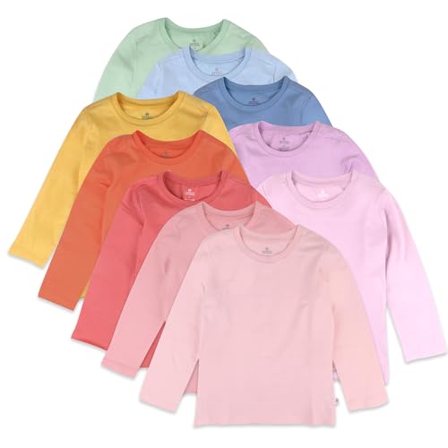HonestBaby Baby 10 Pack Long Sleeve T Shirts 100% Organic Cotton for Toddler, Boys, Girls