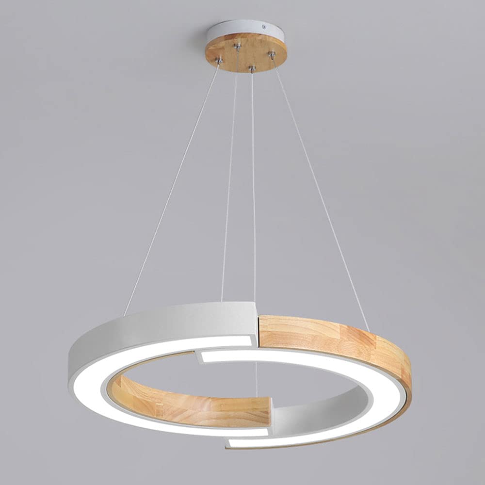 SYAXVOM Contemporary Oak Circle Chandelier - Dimmable LED Pendant Light with Acrylic Shade Height Adjustable Semi-embedded Ceiling Fixture for Dining Room & Clubhouse