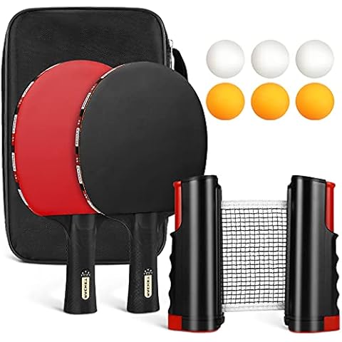 Tencoz Tischtennis Set, 2 Tischtennisschläger + 6 Tischtennisbälle + Tischtennisnetz + Tasche, Tischtennisschläger Set Profi Sport Set für Indoor & Outdoor Spiele Cover