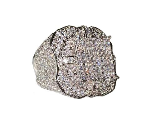 14k White Gold Finish CZ Iced Out Big Pinky Ring for Men Hip Hop - MEN'S CZ RING, PERFECT RING, WEDDING RINGS, PROMISE RING, CZ ENGAGEMENT RING, WEDDING BANDS 6-10