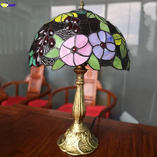 FUMAT Tiffany Table Lamp, 12 Inch Vintage Desk Lamp, Stained Glass Lampshade, for Living Room, Bedroom, Office, Hotel