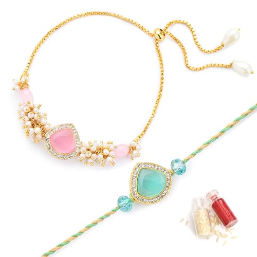 Image of To The Nines Bhaiya Bhabhi Rakhi Set with Greeting Card & Tilak Material - Bracelet Rakhi Set