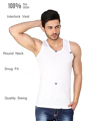 Image of Prince Youngman Round Neck Sleeveless Cotton Vest Combo for Men, 100% Combed Cotton - Stretchable & Breathable - Comfortable Fit - Ideal Summer Innerwear