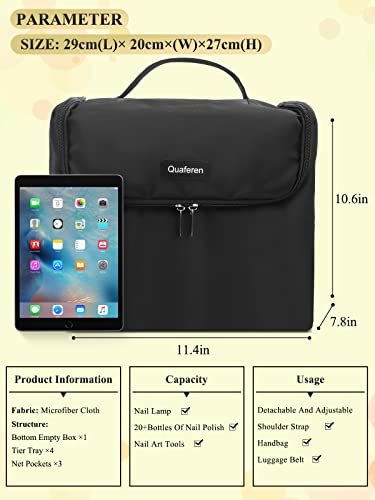 Makeup Travel Train Case, Large Makeup Nail Polish Organizer Bag, 4 Tier Professional Makeup Bag Storage Box Cosmetic Train Case With Straps Pockets Luggage Belt For Nail Tools Makeup Brushes (Black) #TOP5