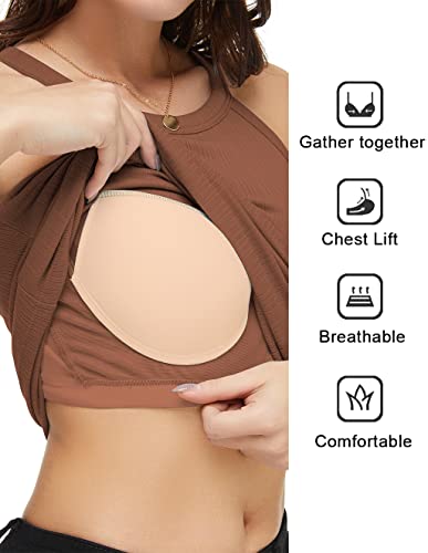 Anygitting Padded Built In Bra Cup Racerback Tank Top For Women High Neck Ribbed Halter Tank Top Camisole With Bra For Legging Sports Yoga #TOP2