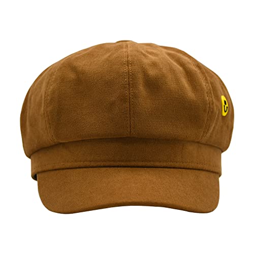 Korixine Beret Hats For Women Newsboy Caps French Hat Beanie Influencer Paperboy Hats Fall Fashion Smile Design Solid Color Caramel #TOP4