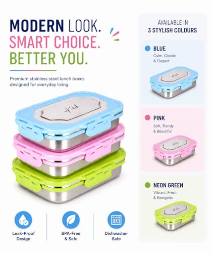 Image of Insulated Stainless Steel Lunch Box Combo Set 800ml with Airtight Leak-Proof Clip Lock Lid, Durable