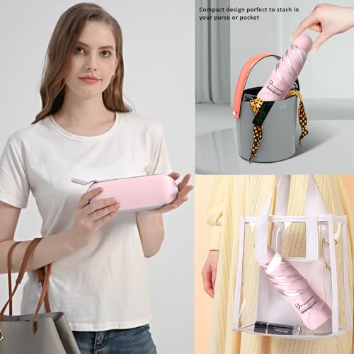 Image of BAODINI Travel Mini Umbrella for Purse with Case-Small Compact UV Umbrella Protection Sun-Lightweight Tiny Pocket Umbrella with Case for Women, Girls