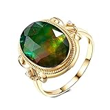 AMDXD Wedding Ring 18K Gold, Women Ring Engagement 2.95ct Oval Ammolite 10x14mm, Yellow Gold, Size...