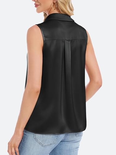 Funlingo Black Silk Tank Tops for Women Dressy Casual Sleeveless Shirts Satin V Neck Camisole Blouses Business Casual Basic Work Outfits S — view 5